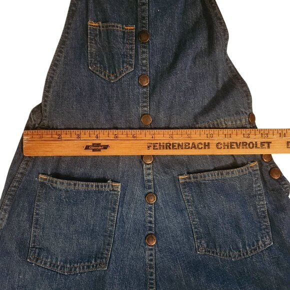 Small? Vintage 80s Blue Denim Jumper Dress with Adjustable Straps and Pockets - Picture 5 of 11
